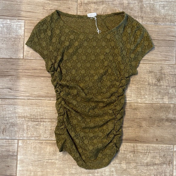 Free People "Keep It Simple" Lace Top Featuring Ruched Detailing On The Sides - Picture 2 of 5